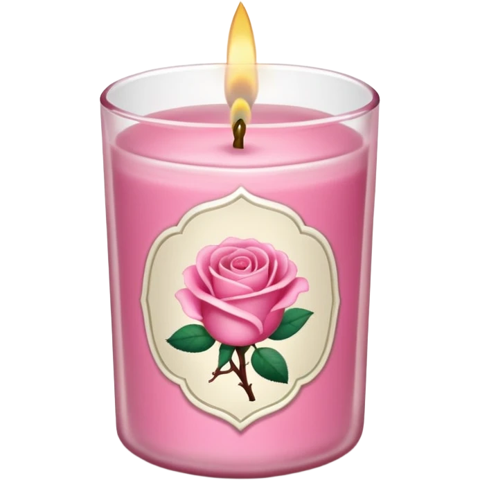 Rose candle – pink wax in clear glass with floral label emoji