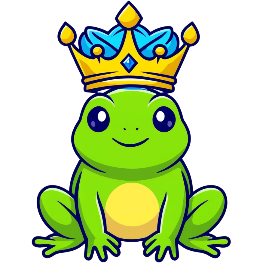 cartoon frog king with a crown and magical aura emoji