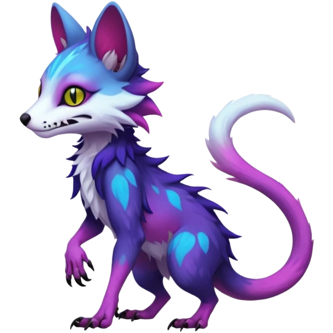 Kawaii cool realistic cute ghoulish edgy fantasy ethereal feline-vernid-sergal-possum-monster-fursona animal creature full body with intricate markings  emoji