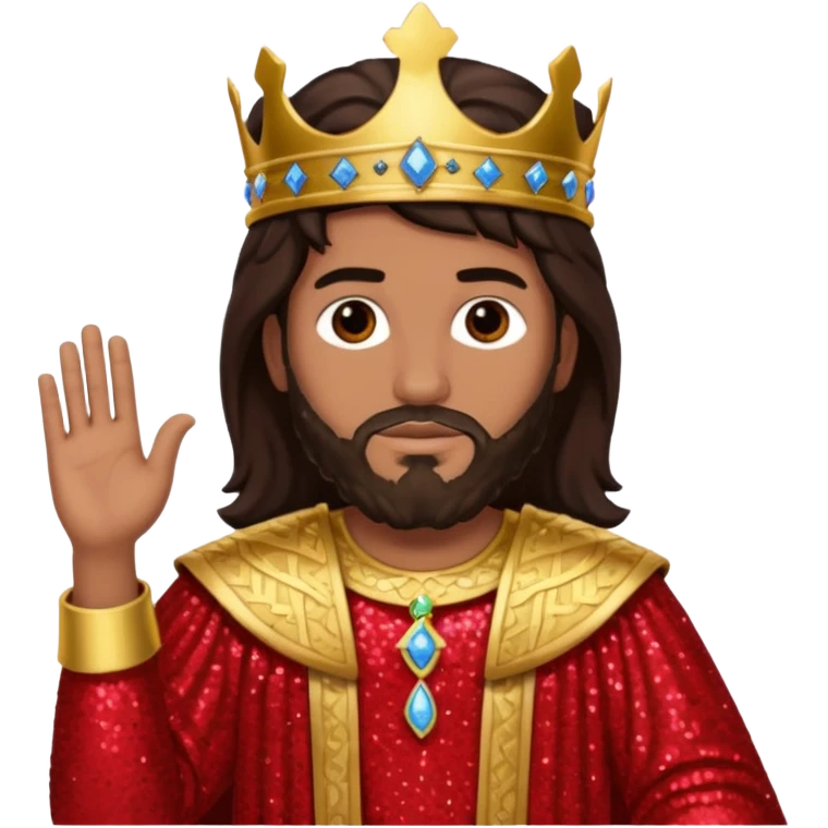 King Solomon from The Bible with dark brown hair,  red sequin outfit emoji