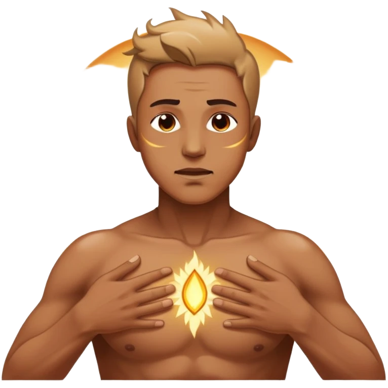 transition from a man with a spiritual pain on his chest growing up to a man with a soul glowing on his body representing his healed version karmically and using that energy to heal others emoji