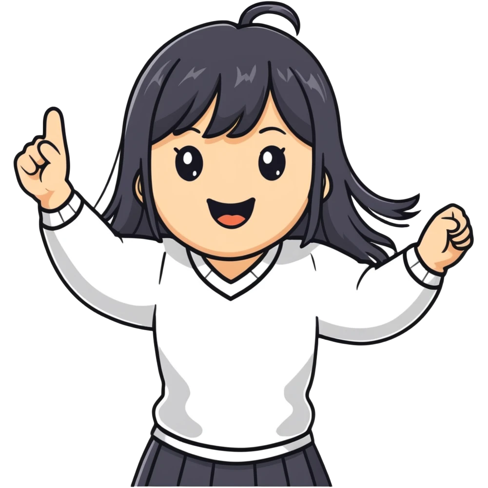 Asian woman with long black straight hair with bangs cheering for Doosan Bears baseball team emoji