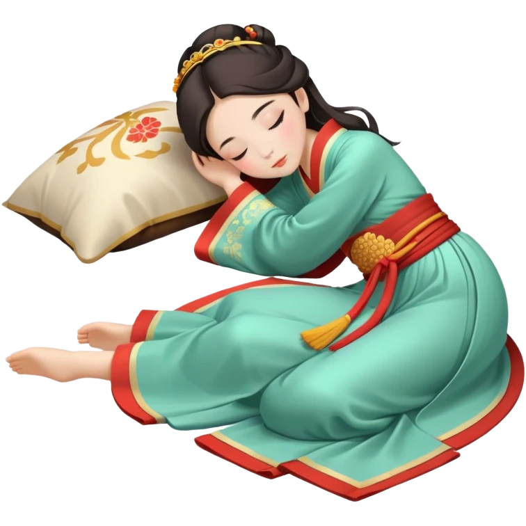 Beautiful girl in Hanfu lying on the ground sleeping emoji