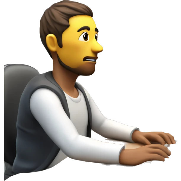 there is a lot of details i need only person sitting near computer working without other peoples realistic 3d icon with colors sedentary lifestyle emoji
