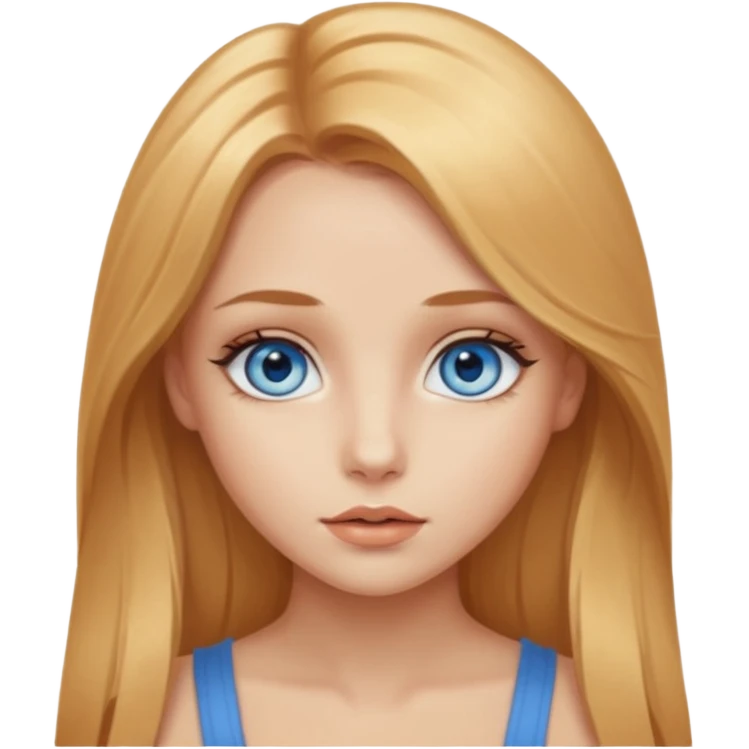A beautiful blue-eyed girl with long golden-copper blonde hair, full lips, large eyes, and bare breasts emoji