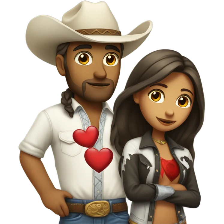white Cowboy holding heart with desi girl full body emoji