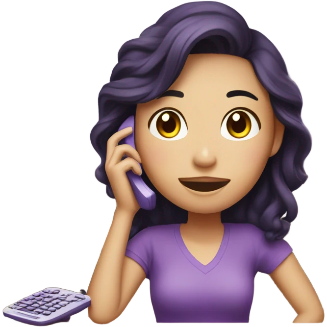 a corean girl using a purple phone in the living room of her house emoji