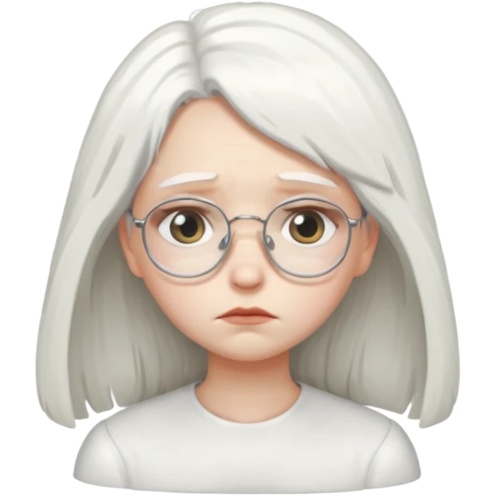 white hair girl angel, glasses, sad emoji