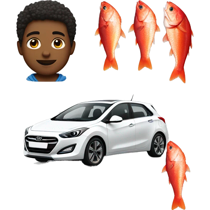 Boy with red mullet driving a white Hyundai i30 emoji