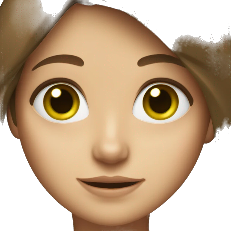 A girl with brown hair with white streaks and square green eyes emoji