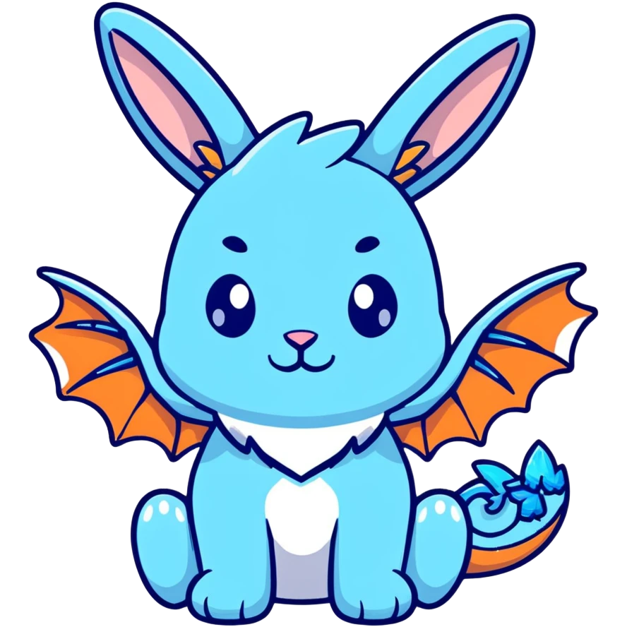 An adorable bunny ice dragon sticker with fluffy rabbit ears, icy blue scales, crystal wings, and cute dragon features emoji