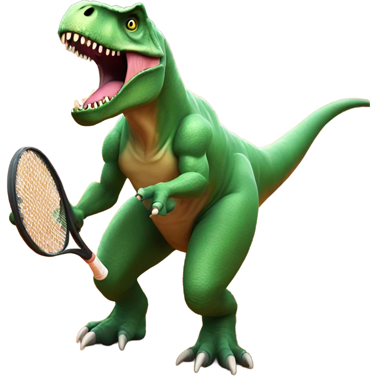 T. rex playing tennis with 1 arm looking smean  emoji
