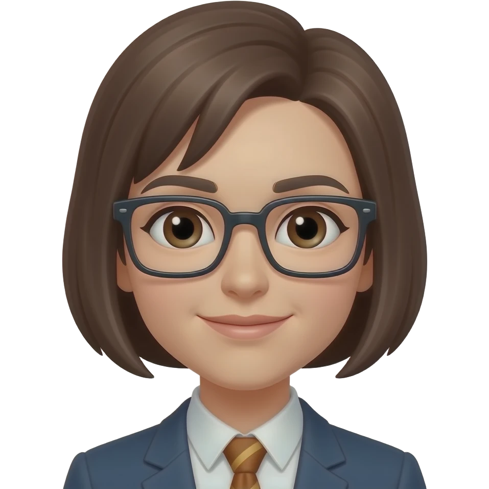 Short flip up brown hair with brow eyes and square glasses emoji