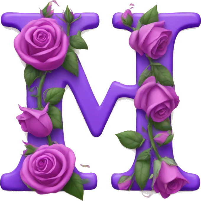 Letter R and M with roses and hearts of love in purple emoji