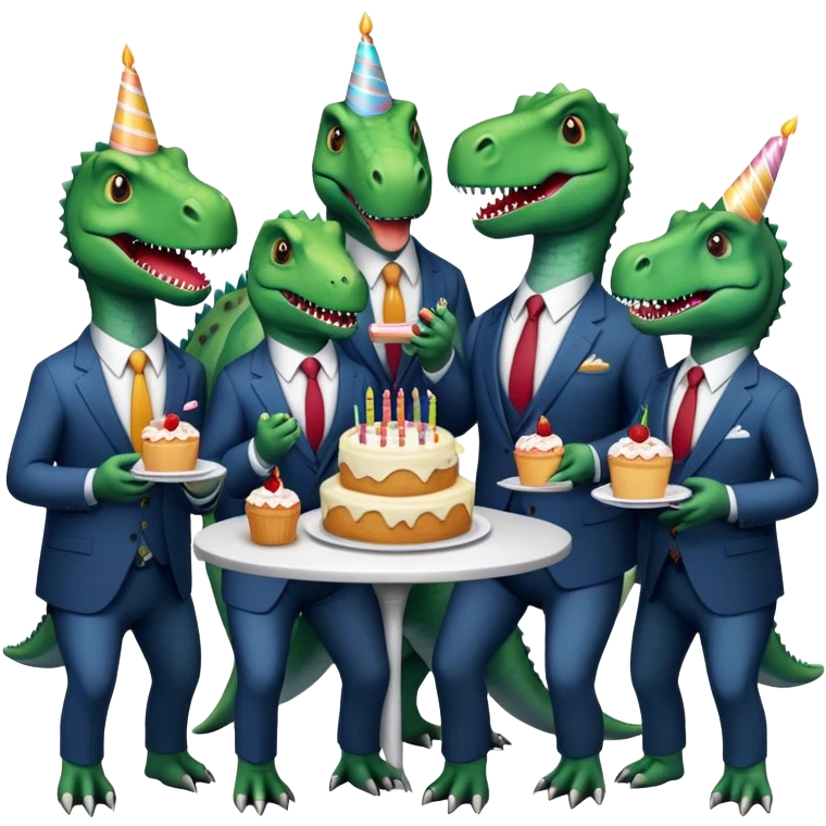 office dinosaurs in suits eating birthday cake emoji