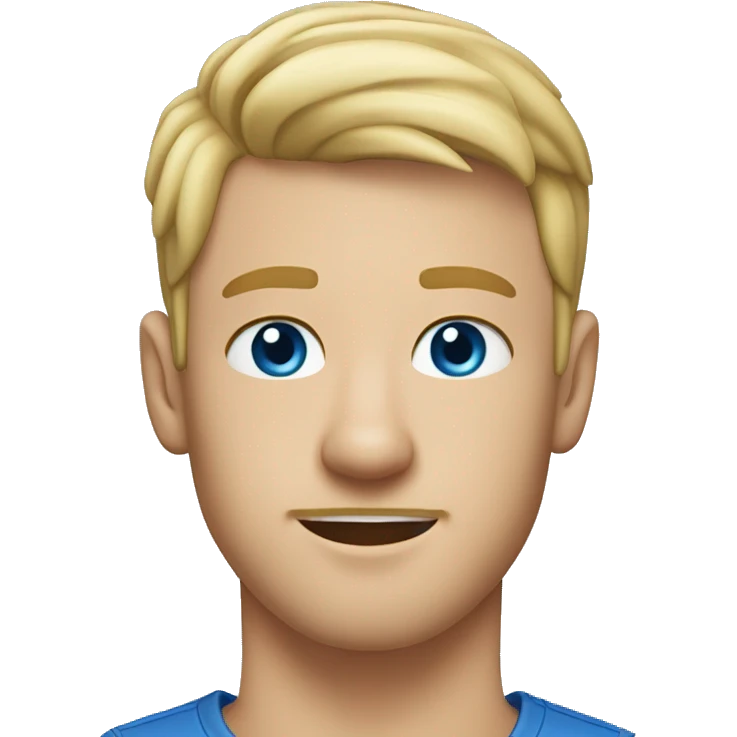 A 23 year old, white man, with short blonde hair, with stubble facial hair,   with blue eyes wearing a t-shirt. emoji