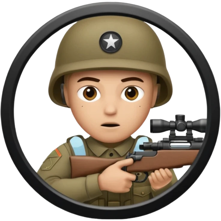 stealthy army soldier looking through the crosshair of his rifle  as seen from the side as he takes aim emoji
