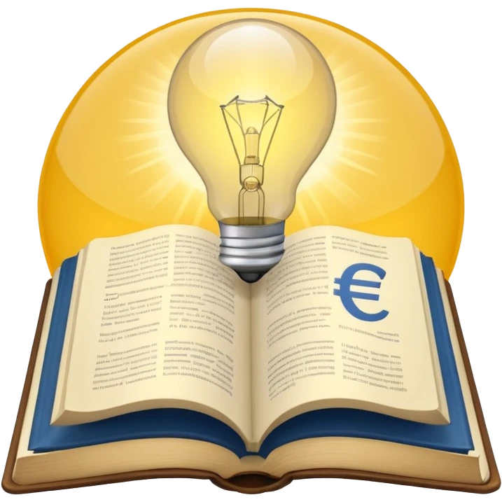 n open book with a glowing light bulb above it, symbolizing knowledge and learning. Next to the book, a coin or euro symbol representing a training budget. emoji
