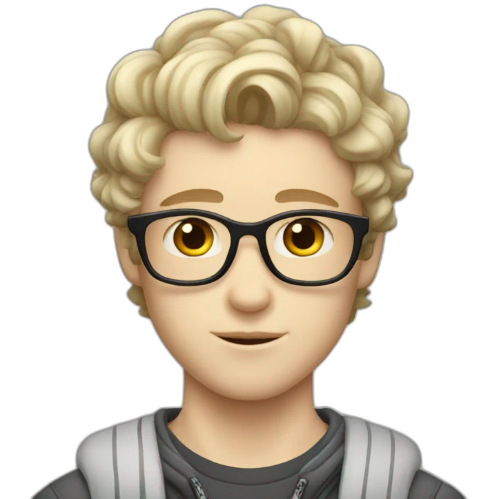 White boy with short wavy hair and skater aesthetic emoji