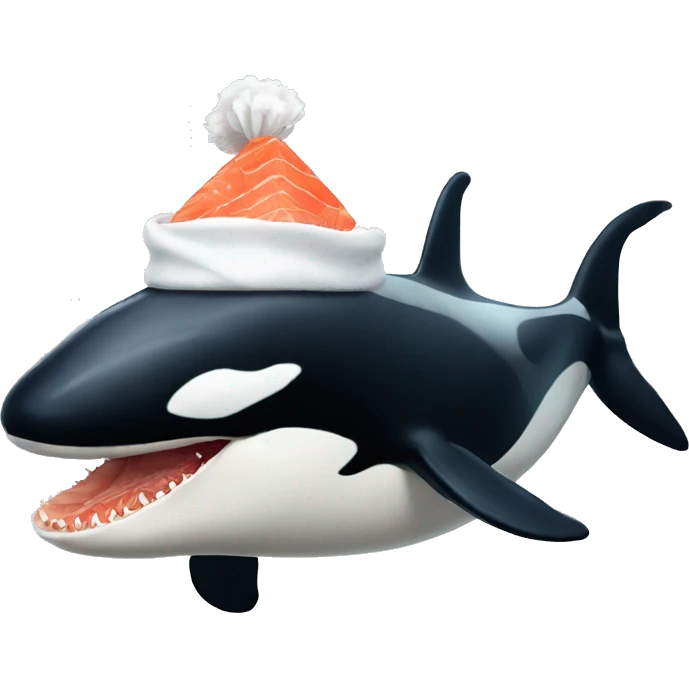 Killer whale with salmon hat emoji