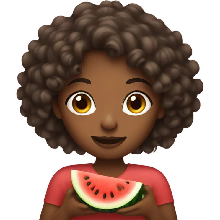 dark brown female with curly hair holding watermelon  emoji