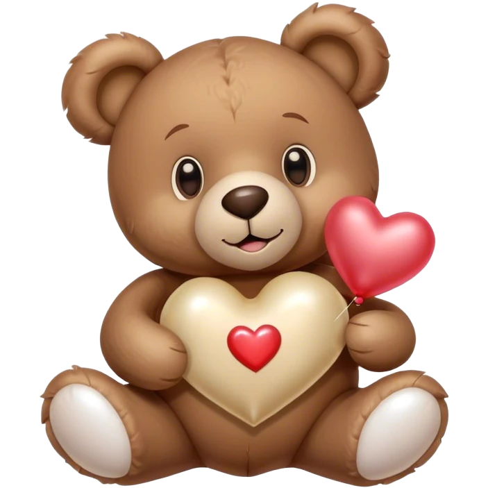 Adorable Plush brown teddy bear holding an inflatable metallic beige heart-shaped balloon in his paw and love letter of the pearl color emoji
