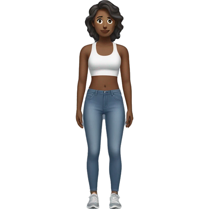 a whitwoman in a sports bra wearing jeans  emoji