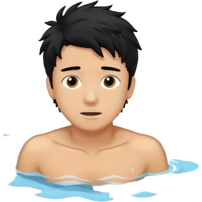 Lifeguard male tanned skin Teenager with Black messy hair swimming to rescue someone emoji
