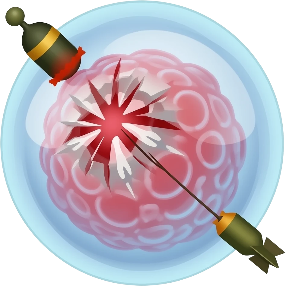Cellula umana che sta per essere distrutta con delle bombe emoji