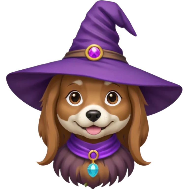 dog wear purple wicth hat emoji