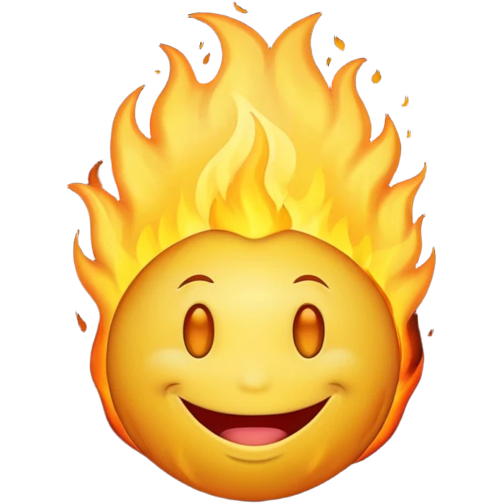 regular yellow smily emogy with the fire brain emoji