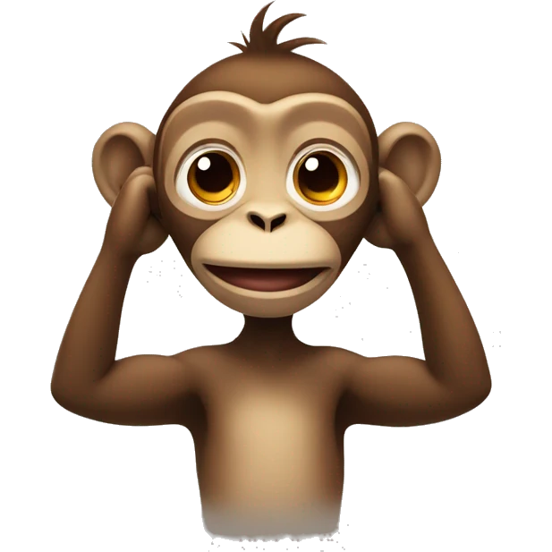 Monkey with a small side smile lifting his hands up like he doesn’t know  emoji