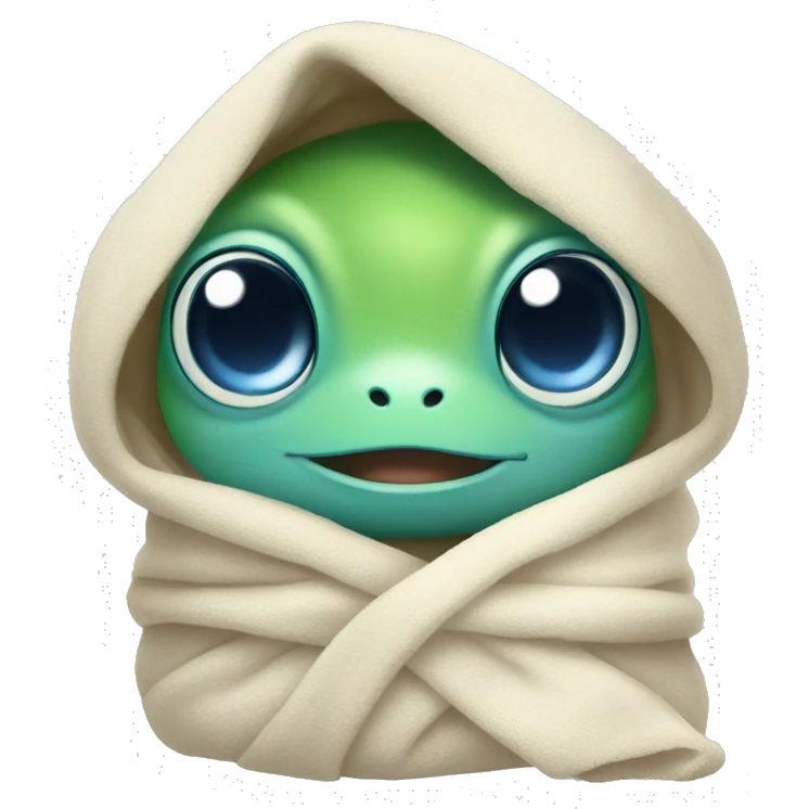 Baby frog with blue eyes wrapped in a towel emoji