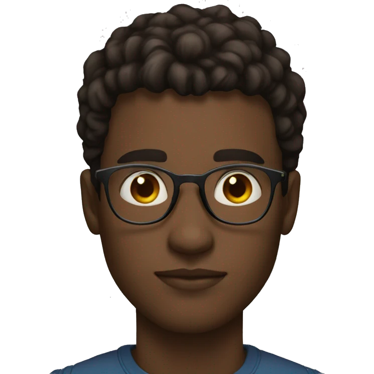 Young man face,26 years old,mid dark skin, big circular glasses, brown eyes, African nose emoji