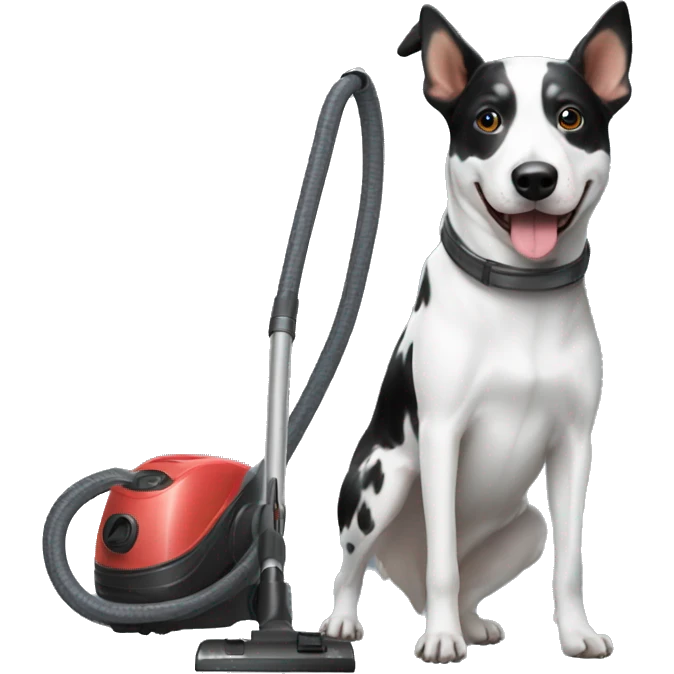 black and white cattle dog using the vacuum emoji