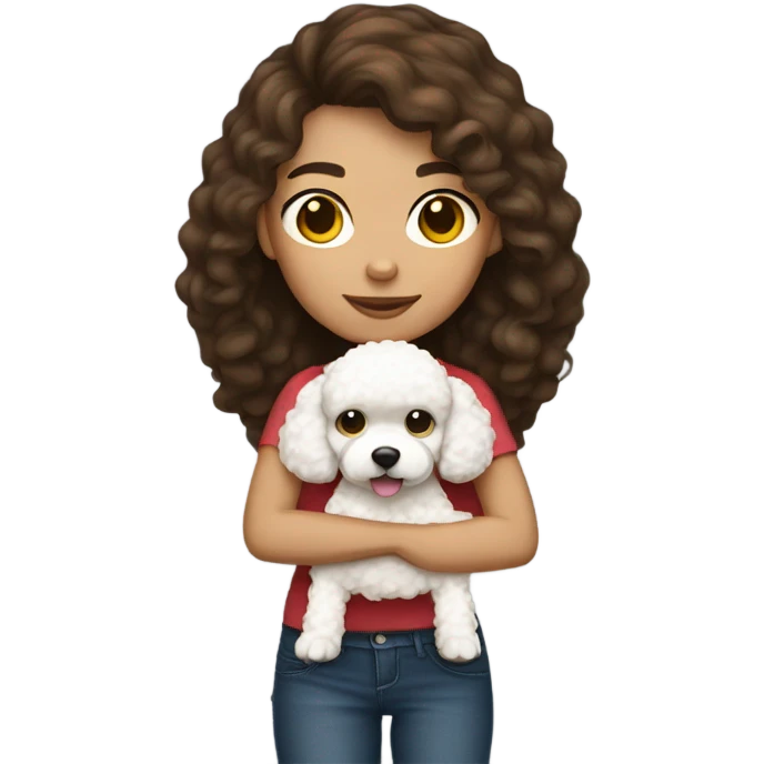 Brown hair Mexican girl holding a white poodle emoji