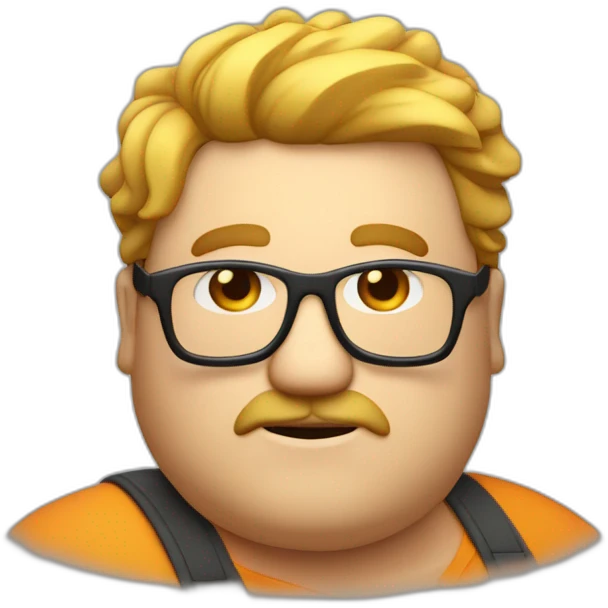 Fat man con gafas y el pelo rubio corto diciendo hola emoji