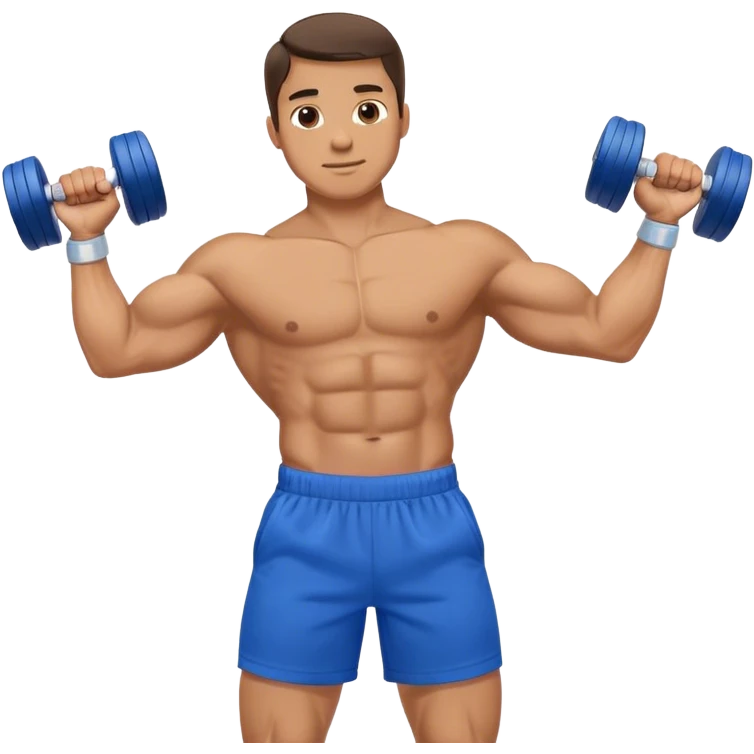 man with blue shorts doing side-lateral raise (T pose) with light dumbbells emoji