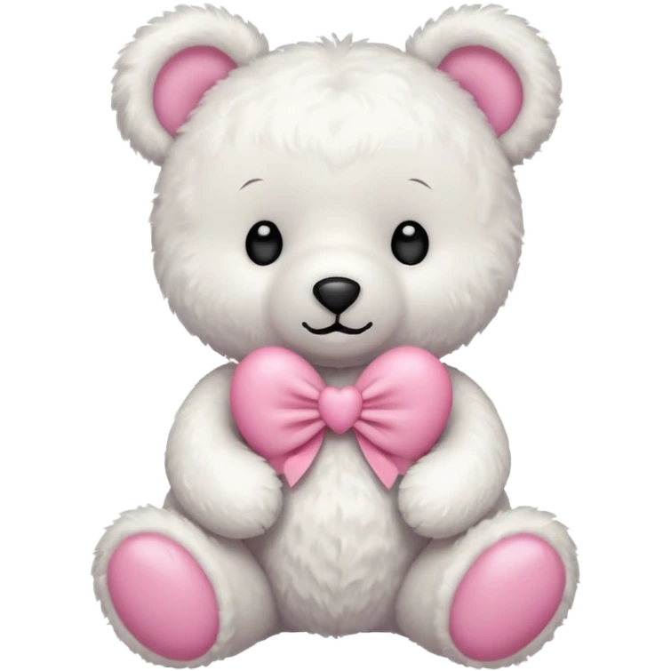white teddy bear with pink bow holding pink heart emoji
