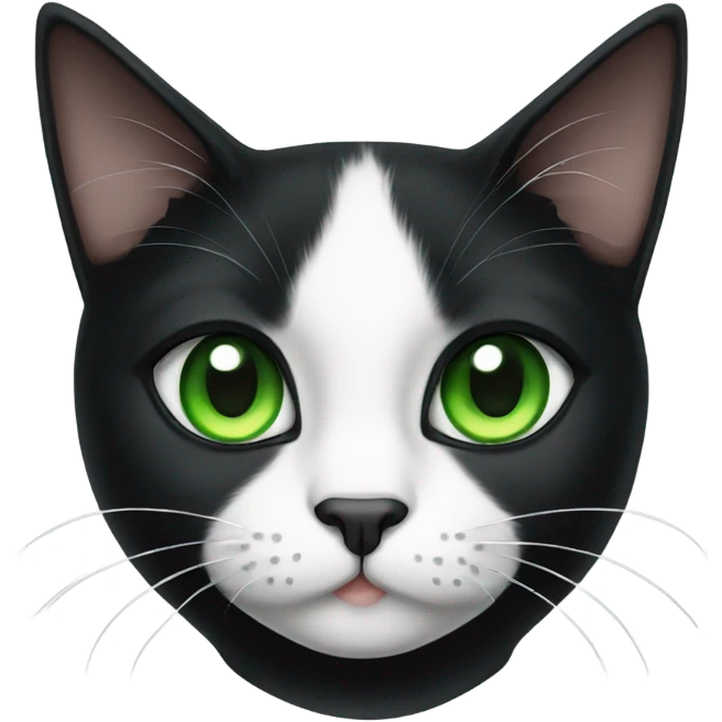 Tuxedo cat with green eyes and an attitude emoji