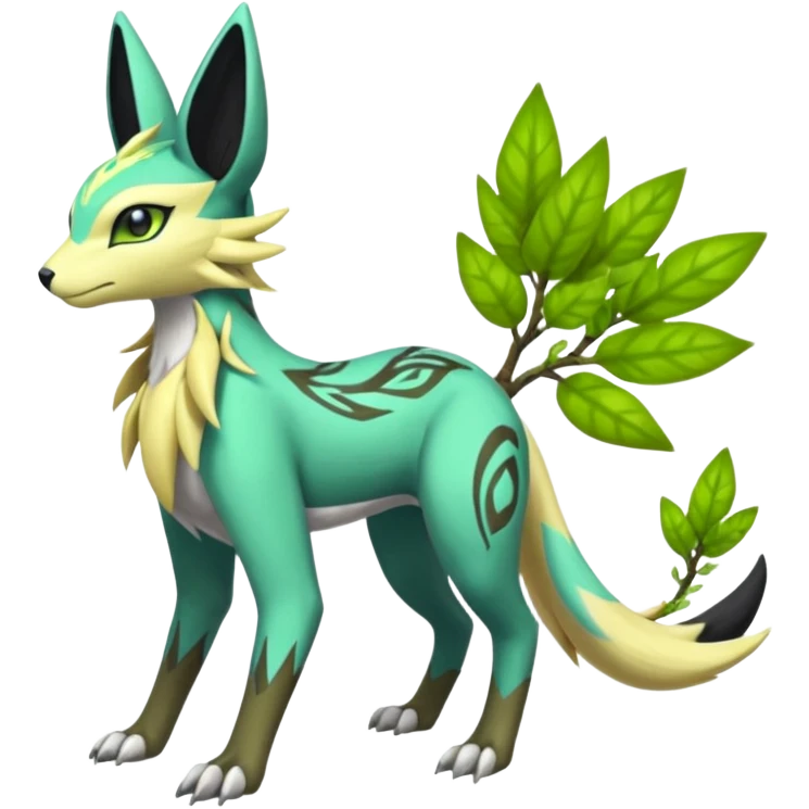  Exotic Ivy Feathery Meloetta-Zygarde-Zeraora-Renamon-Protogen-Palkia-hybrid-fusion-Fakémon-creature, full body emoji