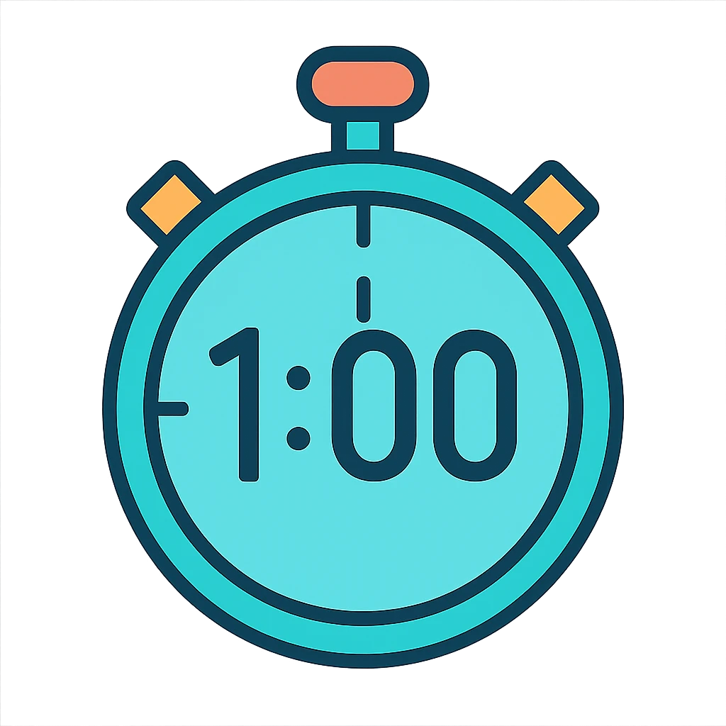 stopwatch with a clear and recognizable 1 minute icon in the middle, suitable for use as an emoji or icon, simple and modern style emoji