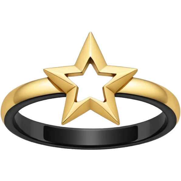 Create a high-quality emoji-style icon showing a black circle with a thin shiny golden ring around its edge. Inside the black circle, place a centered white five-pointed star. The overall look should be clean, modern, and polished, resembling a messaging app emoji. emoji