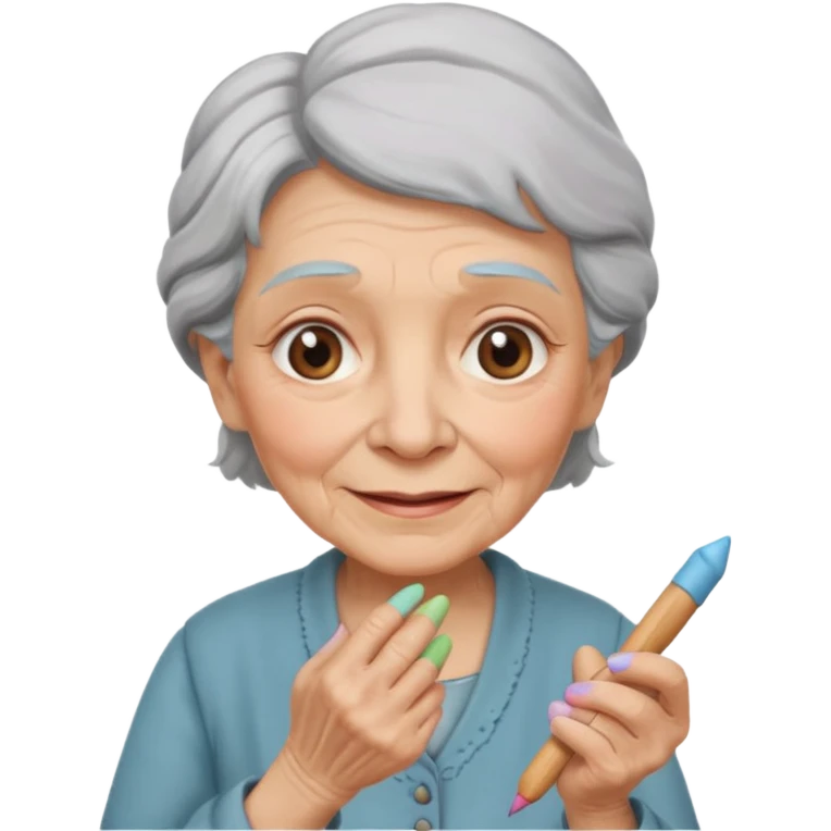 Kind Teacher – old woman, soft smile, holding chalk emoji