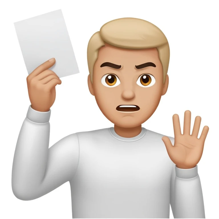 Angry man waving with white paper in the air emoji