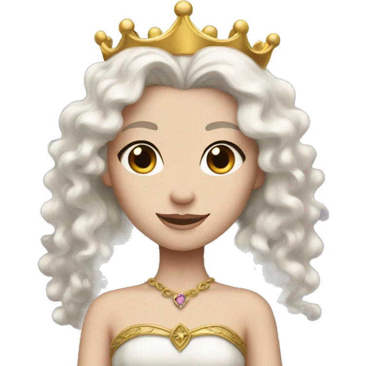 white-skinned princess whose hair is black and wavy and long with a golden crown  emoji