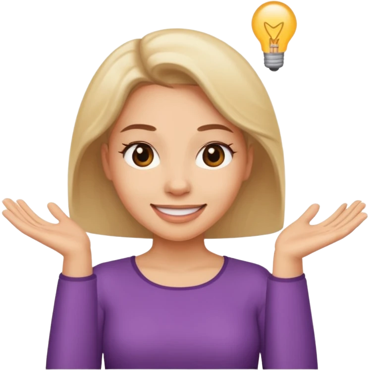 a female shrugging her shoulders, smiling ￼ emoji