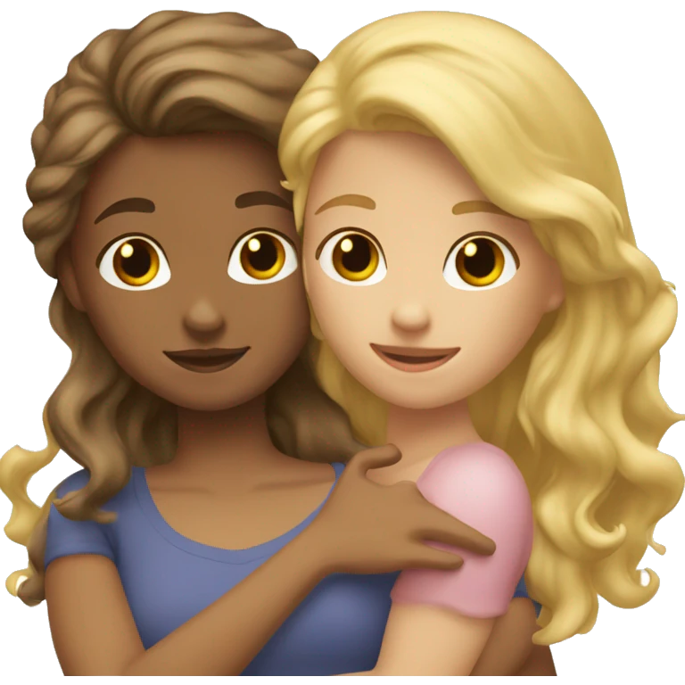 One girl withe brown wavy hair hugging another girl with blonde hair emoji