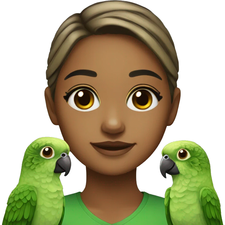 Girl with green cheek conure emoji