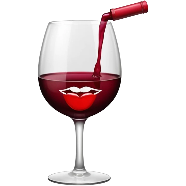 wine glass half full of red wine with a lipstick kiss print on the rim emoji